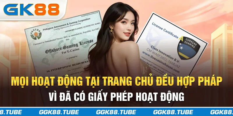Mọi hoạt động tại trang chủ đều hợp pháp vì đã có giấy phép hoạt động